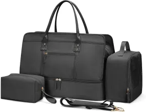 Weekender Bags for Women,Travel Duffel Bag Personal Item Bag with Shoes Compartment,Overnight Carry On Bag with Wet Pocket, Travel Bag 3Pcs Set
