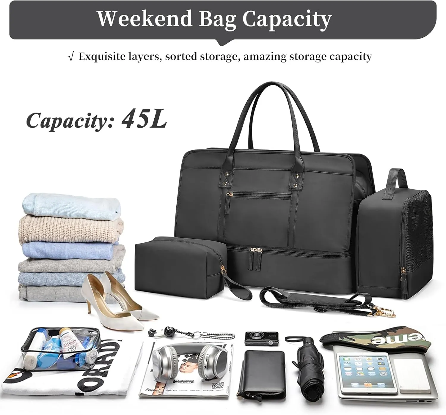 Weekender Bags for Women,Travel Duffel Bag Personal Item Bag with Shoes Compartment,Overnight Carry On Bag with Wet Pocket, Travel Bag 3Pcs Set