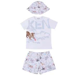 White & Blue Cotton Shorts Set
