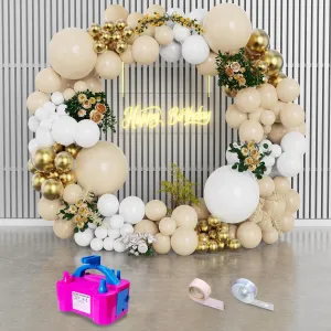 White and Gold Balloon Garland Arch with Electric Pump, 157Pcs White Nude Balloon with Metallic Chrome Gold Latex Balloons for Boho Wedding Baby Bridal Shower Engagement Birthday Decoration Backdrop