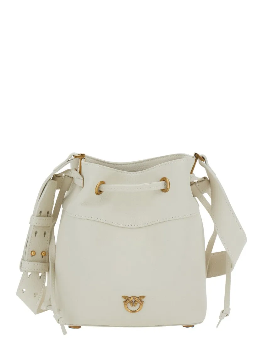 White Mini Bucket Bag With Metallic Love Birds Logo