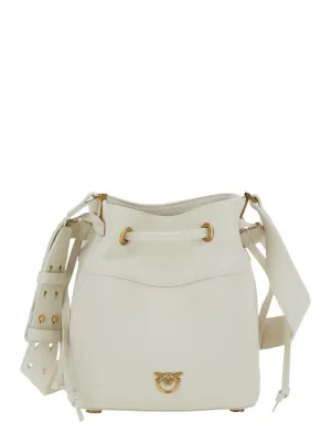 White Mini Bucket Bag With Metallic Love Birds Logo