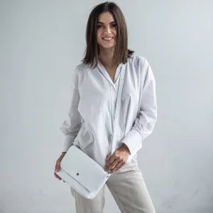 White pebbled leather crossbody bag