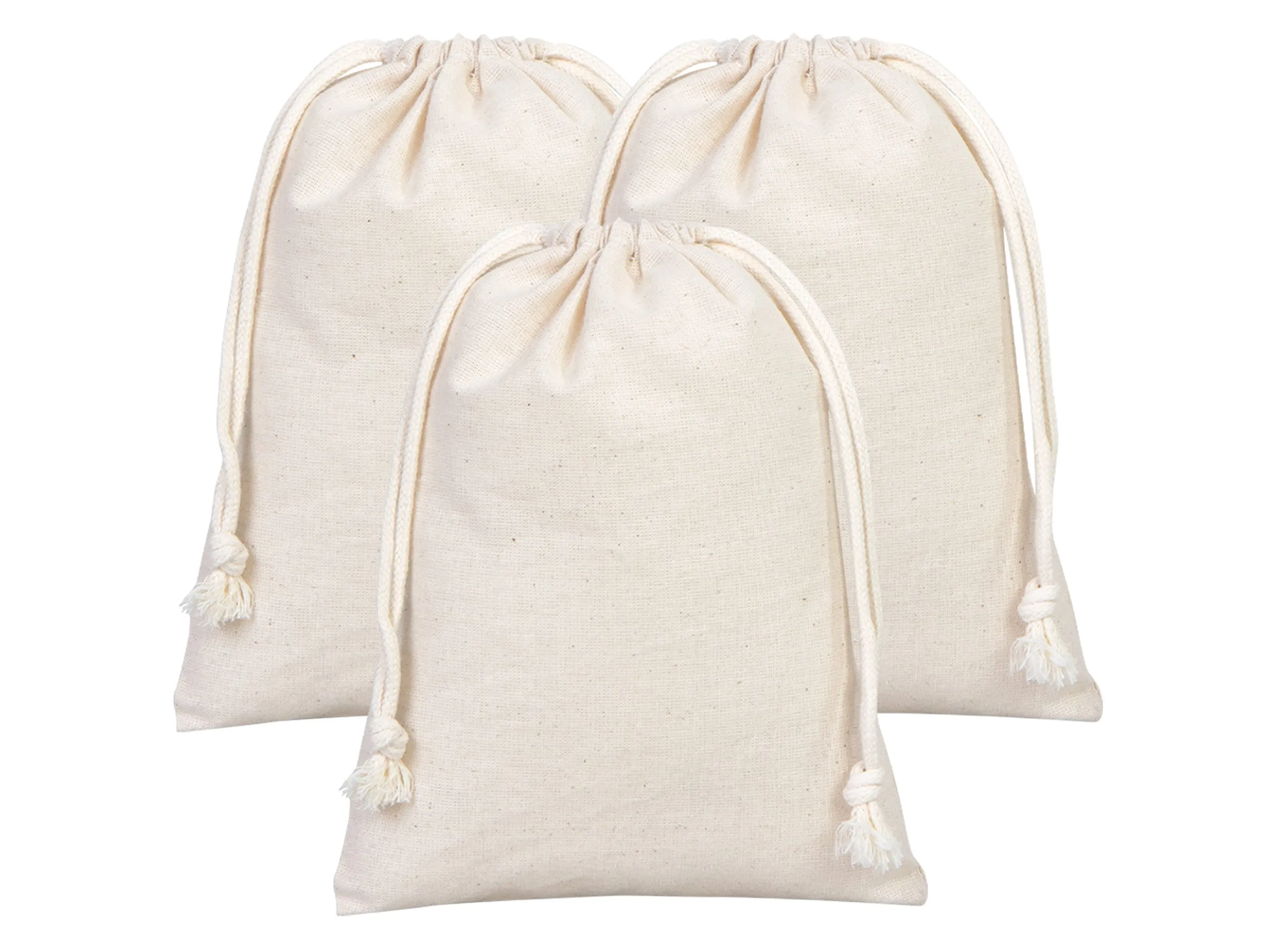 Wholasale Pouches  6"W x 8"H (15x20 cm) Cotton Muslin Bags - 100% Organic Cotton Double Drawstring - Non-Printed Cotton Muslin