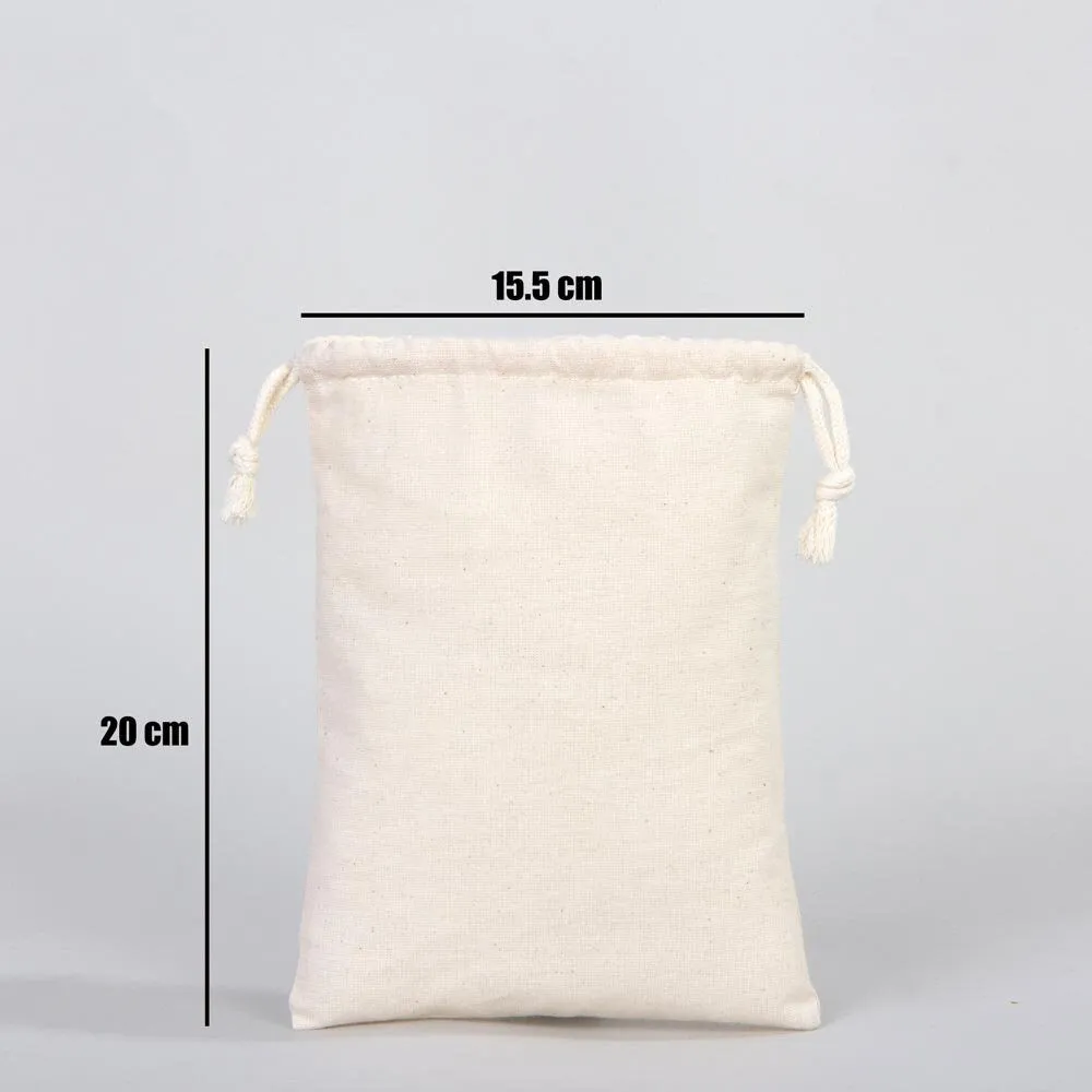 Wholasale Pouches  6"W x 8"H (15x20 cm) Cotton Muslin Bags - 100% Organic Cotton Double Drawstring - Non-Printed Cotton Muslin