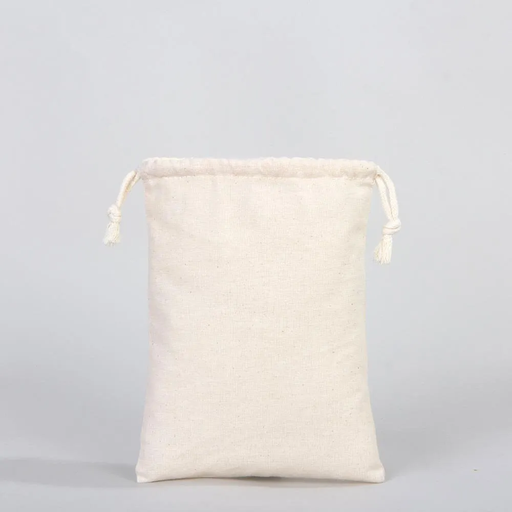 Wholasale Pouches  6"W x 8"H (15x20 cm) Cotton Muslin Bags - 100% Organic Cotton Double Drawstring - Non-Printed Cotton Muslin