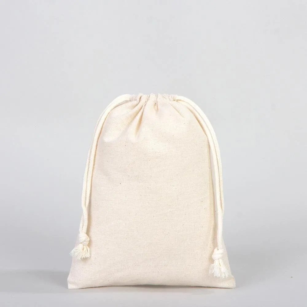 Wholasale Pouches  6"W x 8"H (15x20 cm) Cotton Muslin Bags - 100% Organic Cotton Double Drawstring - Non-Printed Cotton Muslin