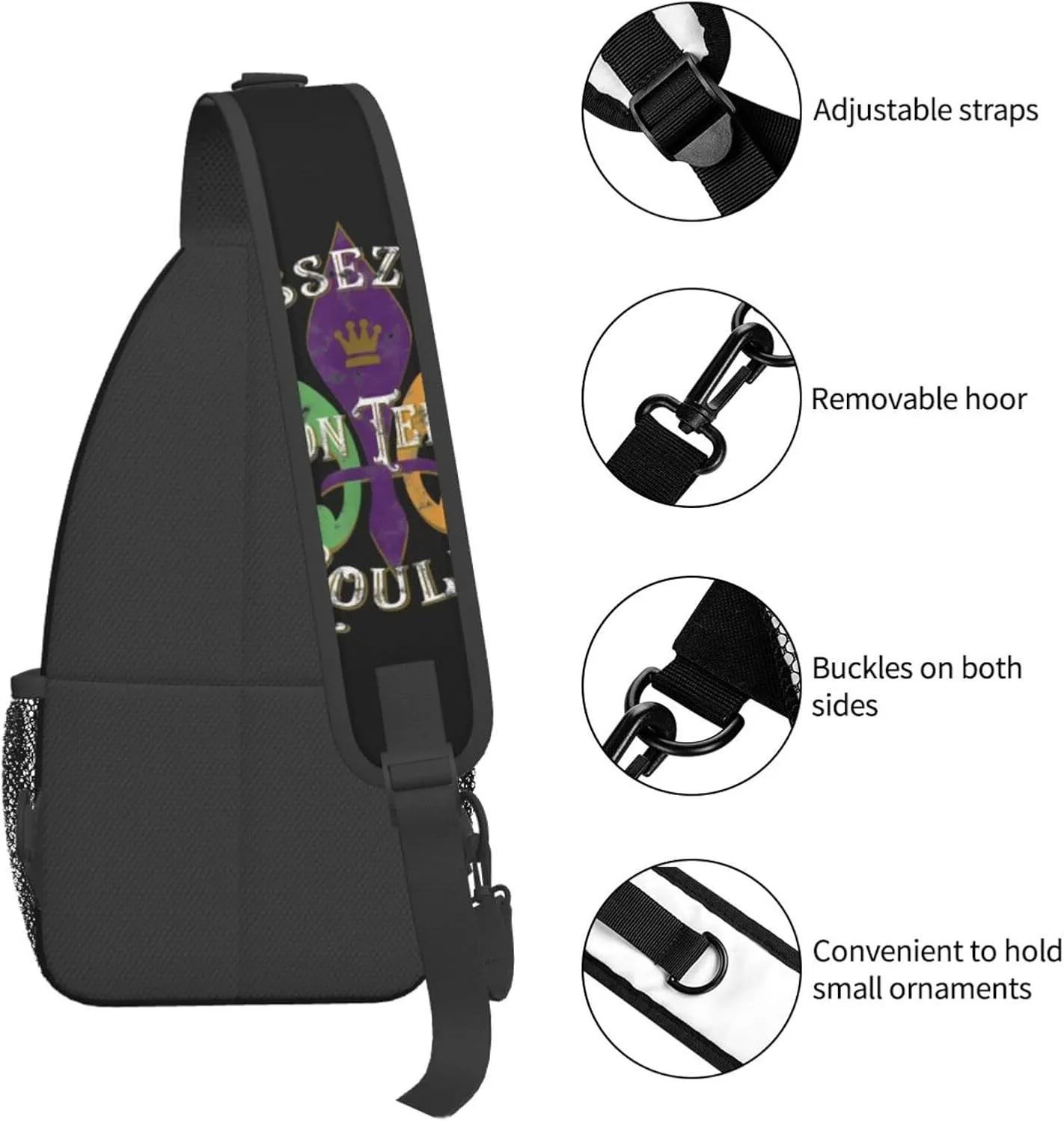 Who's Your Crawdaddy Mardi Gras Mask Beads Crawfish Sling Bag Crossbody Bag Chest Bags Travel Shoulder Backpack