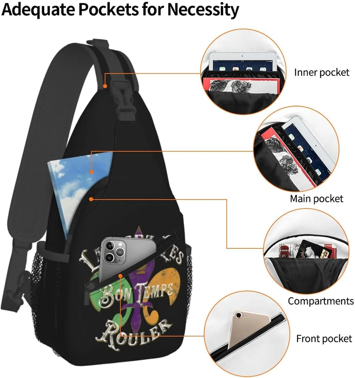Who's Your Crawdaddy Mardi Gras Mask Beads Crawfish Sling Bag Crossbody Bag Chest Bags Travel Shoulder Backpack