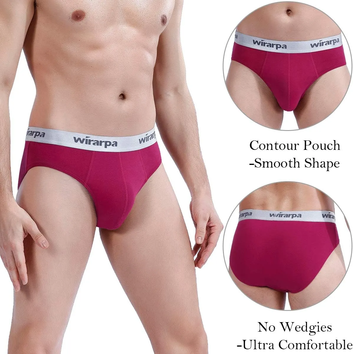 wirarpa Men's Cotton Stretch Underwear Support Briefs Wide Waistband Multipack