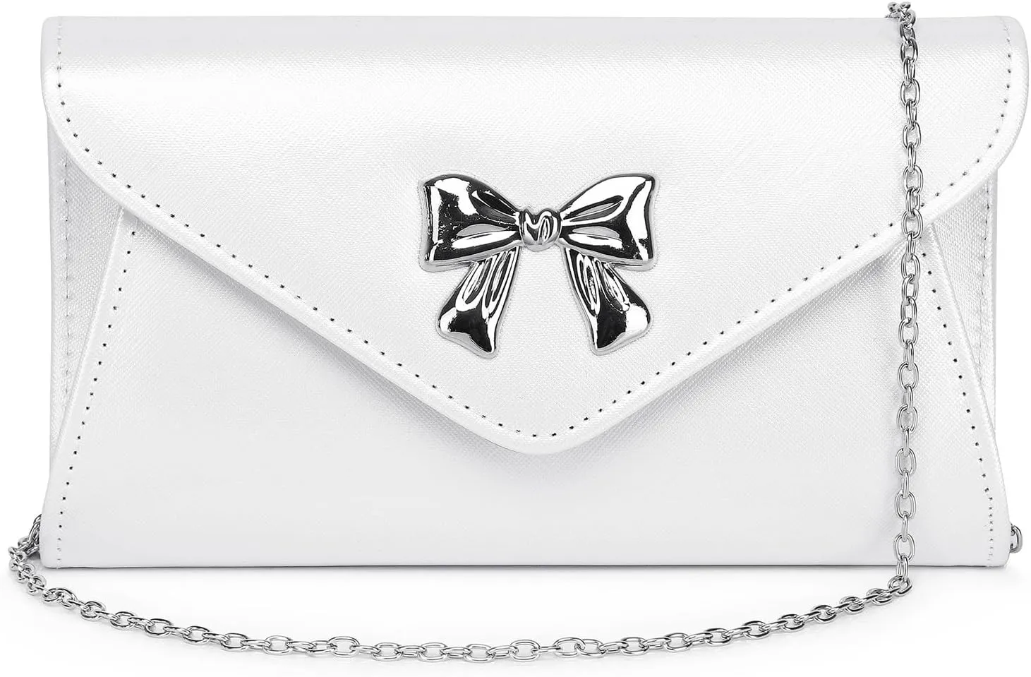 Women Bow Evening Clutch Purse Elegant PU Leather Shiny Party Bag with Detachable Chain Wedding Prom Handbag