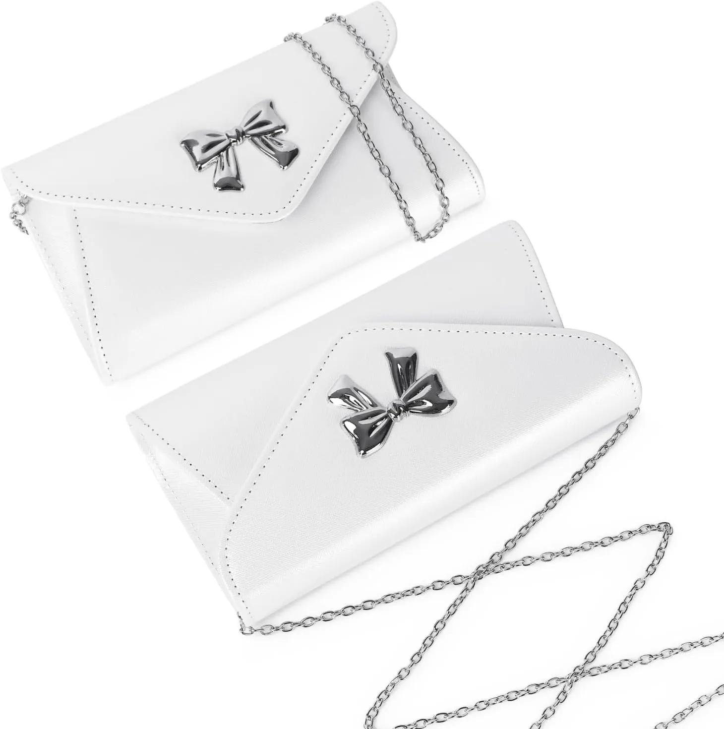 Women Bow Evening Clutch Purse Elegant PU Leather Shiny Party Bag with Detachable Chain Wedding Prom Handbag