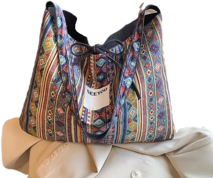 Women Colorful Printed Tote Hand Bag, Large Capacity double-sided crossbody bag Bohemian Bag Portable Tourist Shoulder Bags