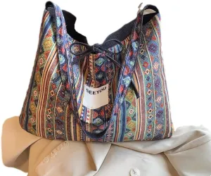 Women Colorful Printed Tote Hand Bag, Large Capacity double-sided crossbody bag Bohemian Bag Portable Tourist Shoulder Bags