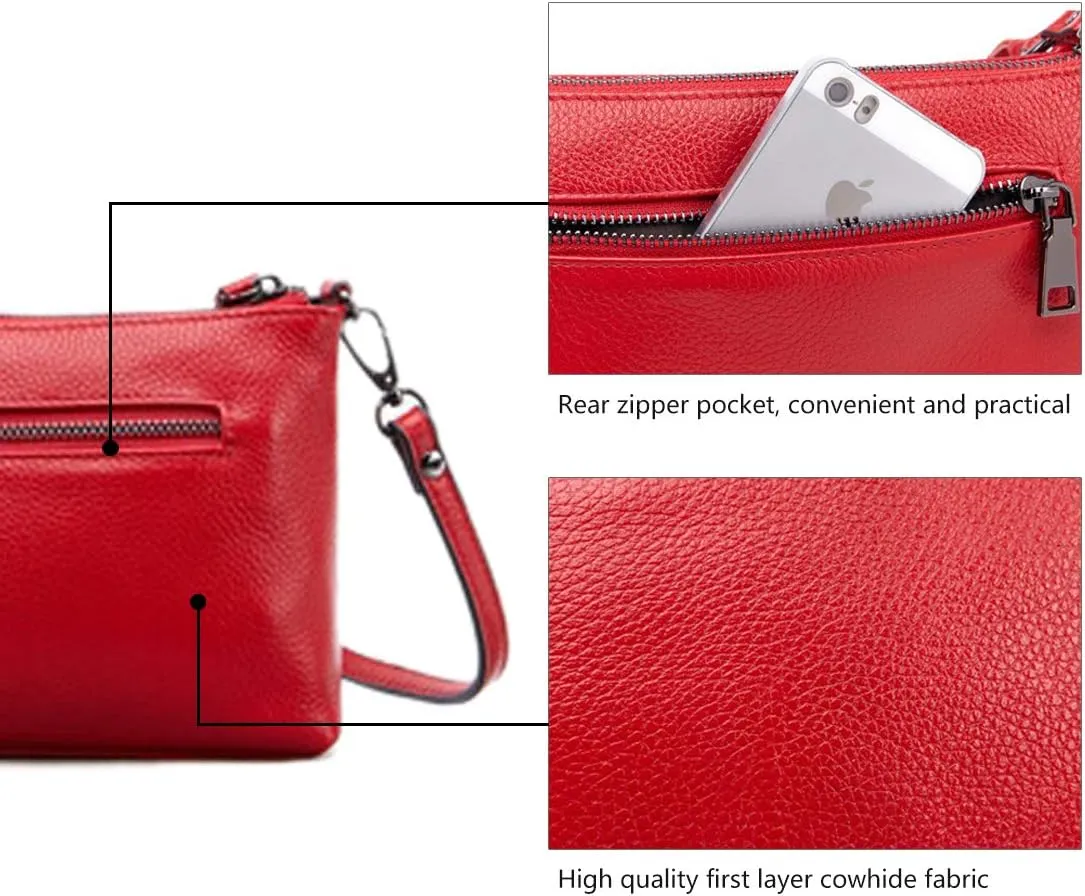 Women Crossbody Bag Genuine Leather Small Clutch Purse Cute Shoulder Bag Zipper Phone Wallet for Ladies
