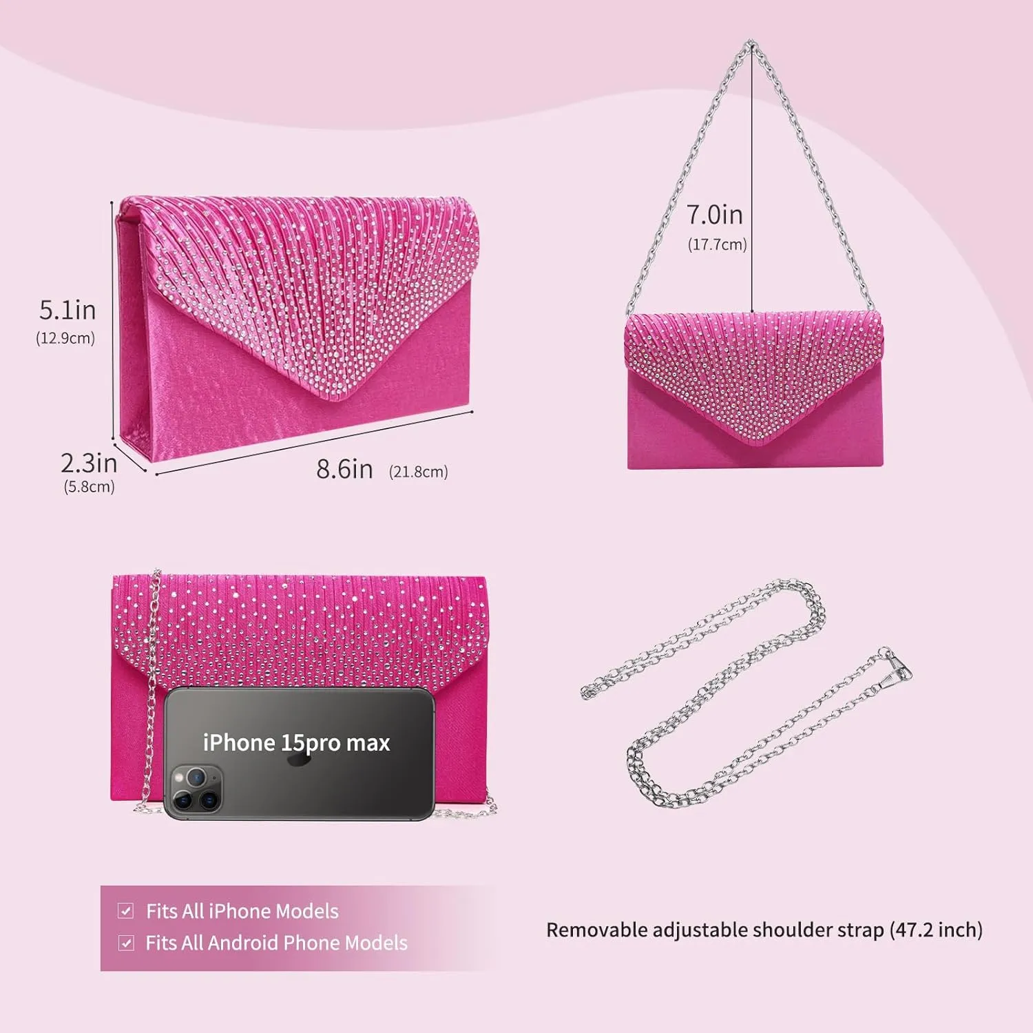 Women Evening Clutch Handbags Formal Envelope Bag Purses for Wedding Party Cocktail Prom Crossbody Shoulder Bag