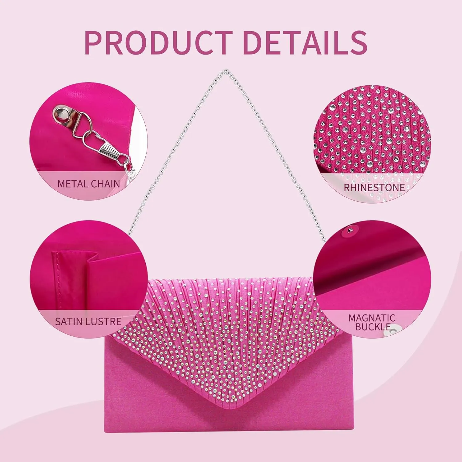 Women Evening Clutch Handbags Formal Envelope Bag Purses for Wedding Party Cocktail Prom Crossbody Shoulder Bag