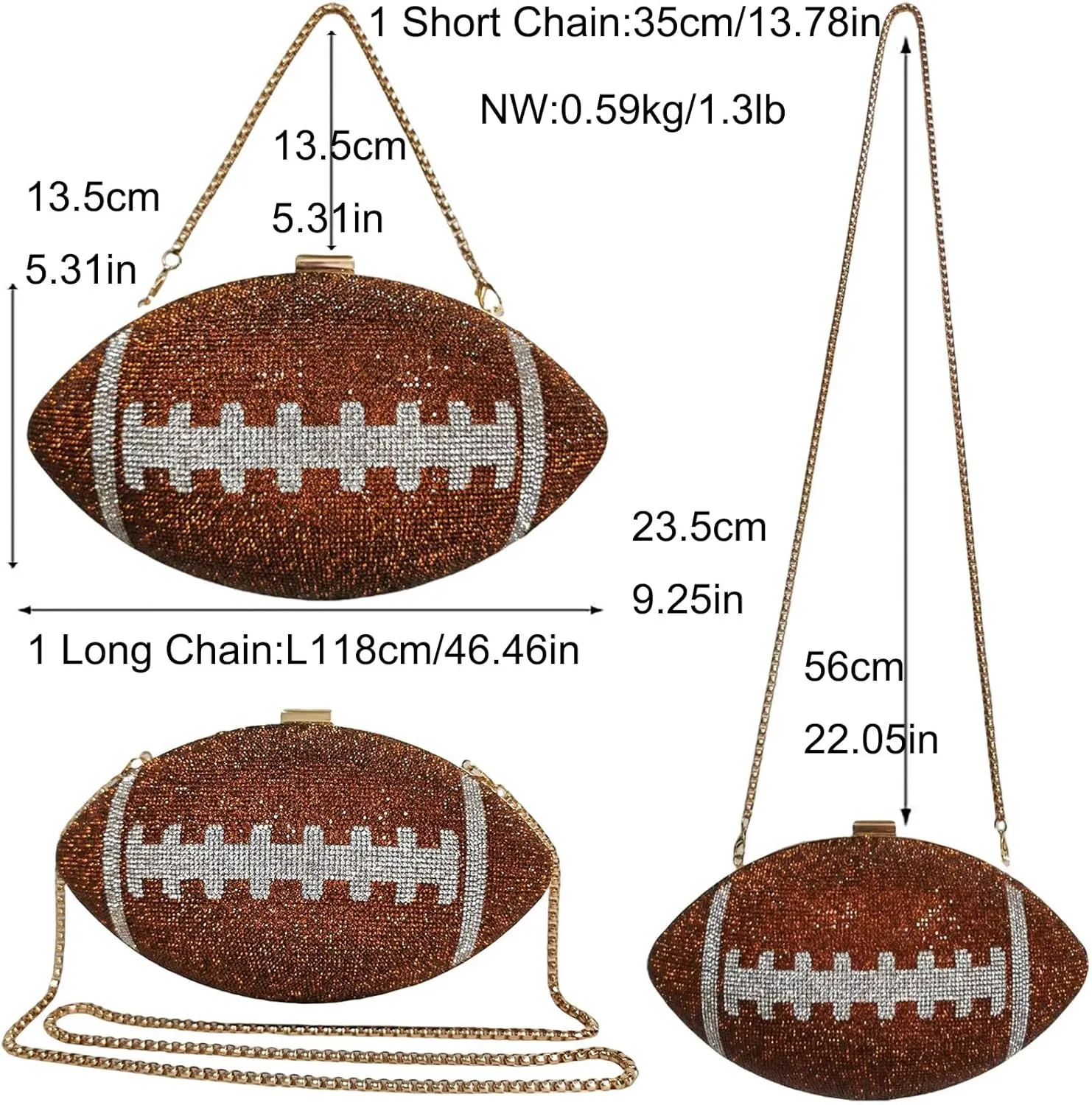 Women Football Shaped Crossbody Shoulder Bag Rugby Clutch Handbag Unique Novelty Football Purse