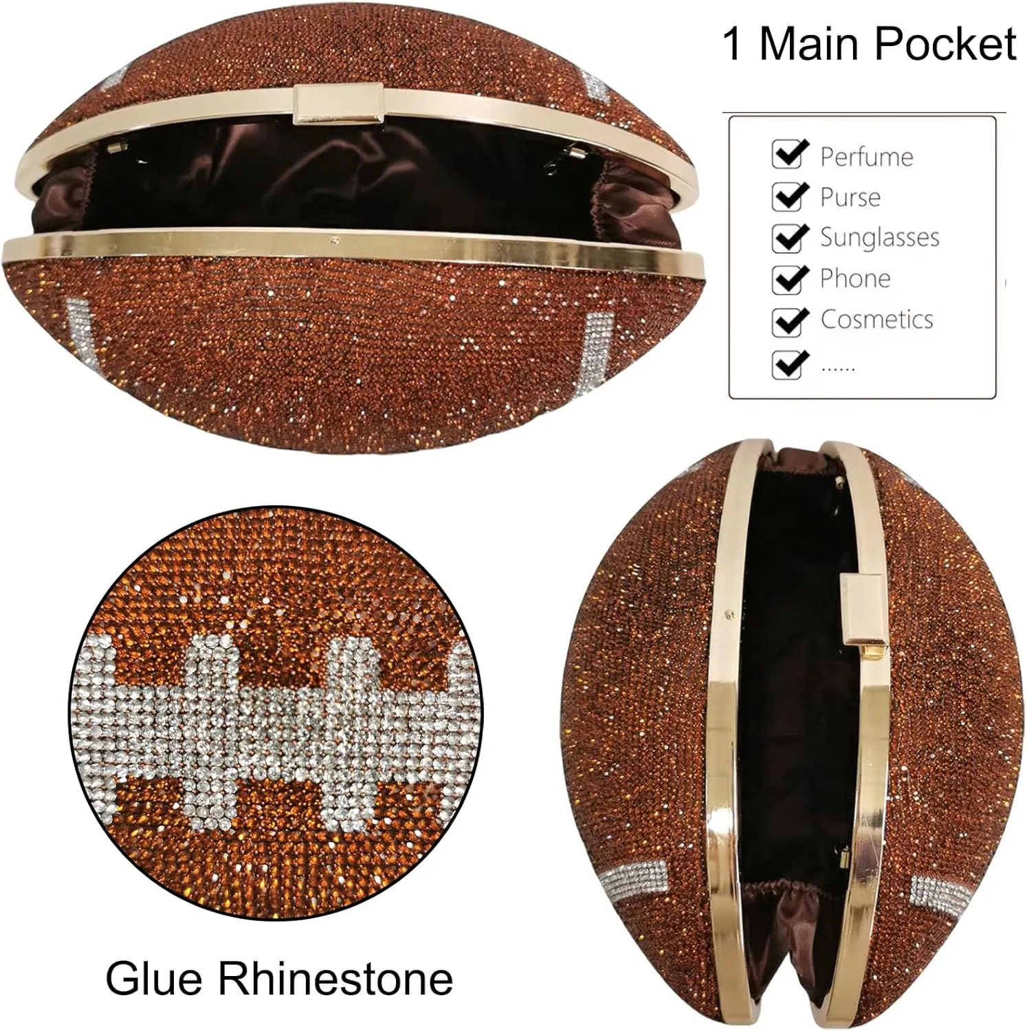 Women Football Shaped Crossbody Shoulder Bag Rugby Clutch Handbag Unique Novelty Football Purse