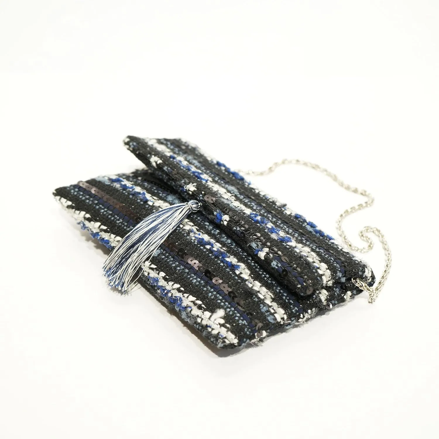 Women Glossy Sacy Zip Clutch | Ladies Purse Clutch Handbag | Shoulder Bag | Coral Tassel Chain Strap Silver Multicolour