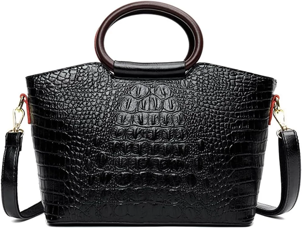 Women Handbags Purse PU Leather Crocodile Pattern Satchel Bags Top Circular Handle Handbag Ladies Shoulder Bag