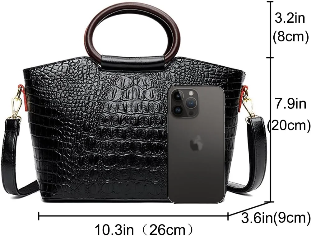 Women Handbags Purse PU Leather Crocodile Pattern Satchel Bags Top Circular Handle Handbag Ladies Shoulder Bag