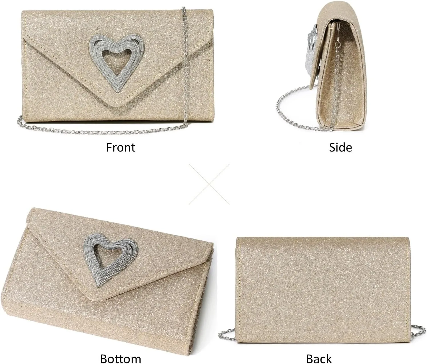 Women Heart Evening Bag Shiny Evening Clutch Purse for Women Sparkly Wedding Shiny Party Prom Purse Dressy Clutch Bags