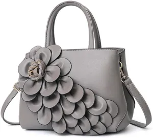 Women Petal Top Handle Handbag Purse PU Zipper Satchel Crossbody Shoulder Bag Tote Black