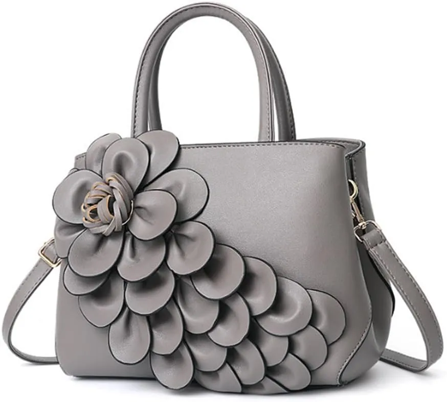 Women Petal Top Handle Handbag Purse PU Zipper Satchel Crossbody Shoulder Bag Tote Black