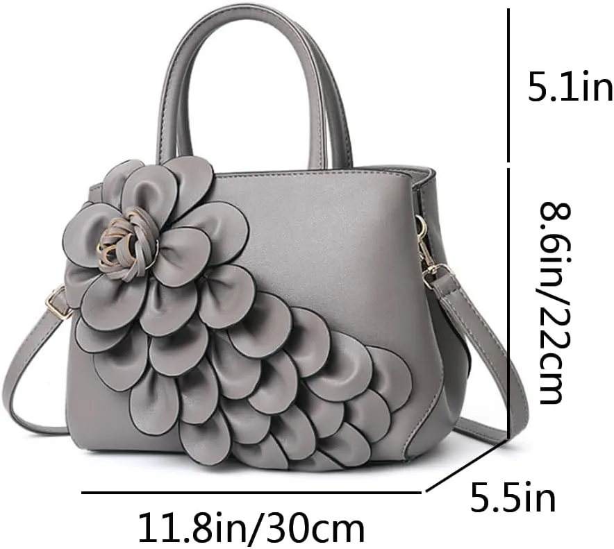 Women Petal Top Handle Handbag Purse PU Zipper Satchel Crossbody Shoulder Bag Tote Black