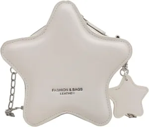 Women PU Leather Shoulder Bag Cute Star Shape Sparkly Metallic Crossbody Bag with Metal Chain Small Purse for Shopping