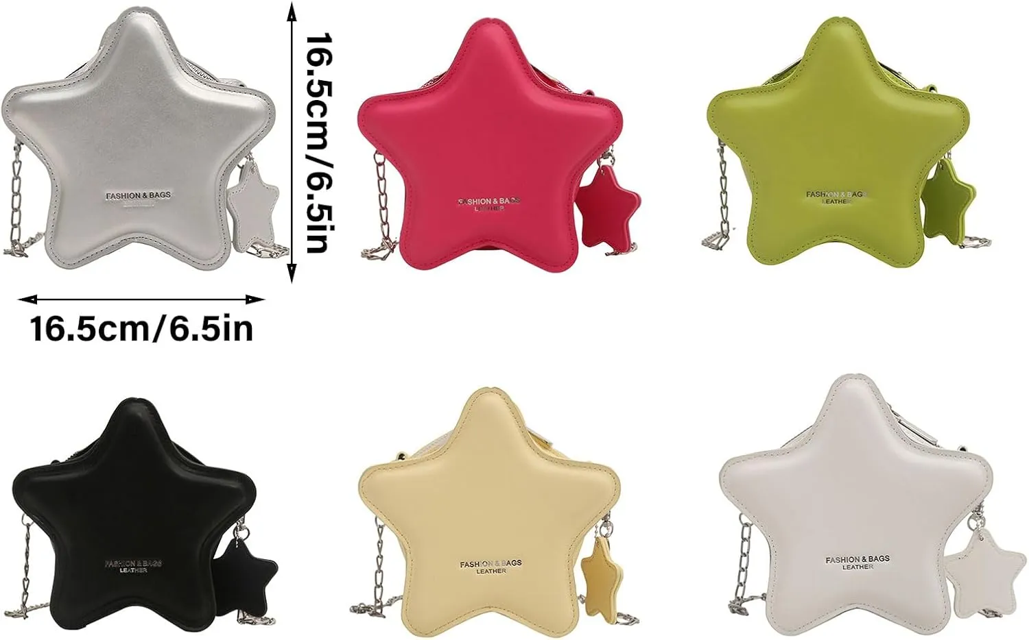 Women PU Leather Shoulder Bag Cute Star Shape Sparkly Metallic Crossbody Bag with Metal Chain Small Purse for Shopping