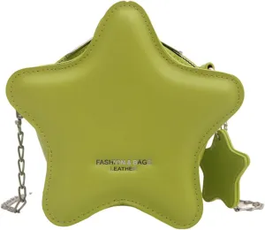 Women PU Leather Shoulder Bag Cute Star Shape Sparkly Metallic Crossbody Bag with Metal Chain Small Purse for Shopping
