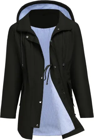 Women Rain Jacket Waterproof Long Hooded Windbreaker Lined Lightweight Outdoor Hiking Raincoat Trench Coats S-XXL