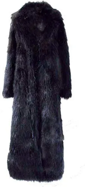 Women Warm Long Sleeve Parka Faux Fur Coat Lapel Full-Length Outwear Maxi Fluffy Faux Fur Overcoat