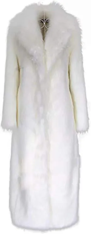 Women Warm Long Sleeve Parka Faux Fur Coat Lapel Full-Length Outwear Maxi Fluffy Faux Fur Overcoat