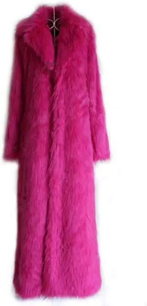 Women Warm Long Sleeve Parka Faux Fur Coat Lapel Full-Length Outwear Maxi Fluffy Faux Fur Overcoat