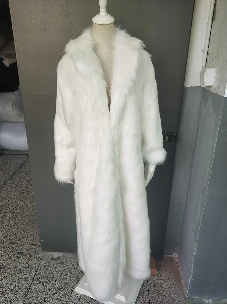 Women Warm Long Sleeve Parka Faux Fur Coat Lapel Full-Length Outwear Maxi Fluffy Faux Fur Overcoat