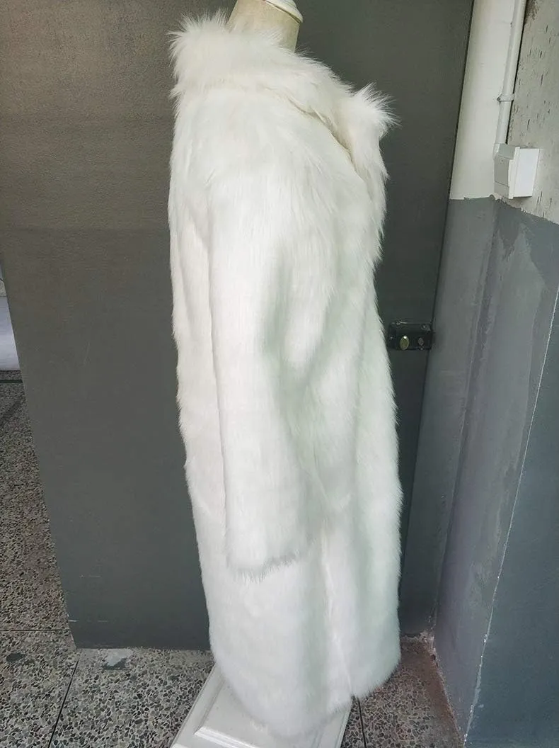 Women Warm Long Sleeve Parka Faux Fur Coat Lapel Full-Length Outwear Maxi Fluffy Faux Fur Overcoat
