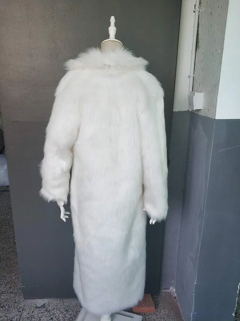 Women Warm Long Sleeve Parka Faux Fur Coat Lapel Full-Length Outwear Maxi Fluffy Faux Fur Overcoat