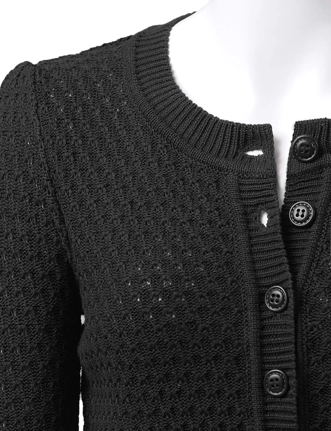 Women's 3/4 Sleeve Crew Neck Button Down Cotton Knit Cropped Cardigan Sweater (S-3XL)