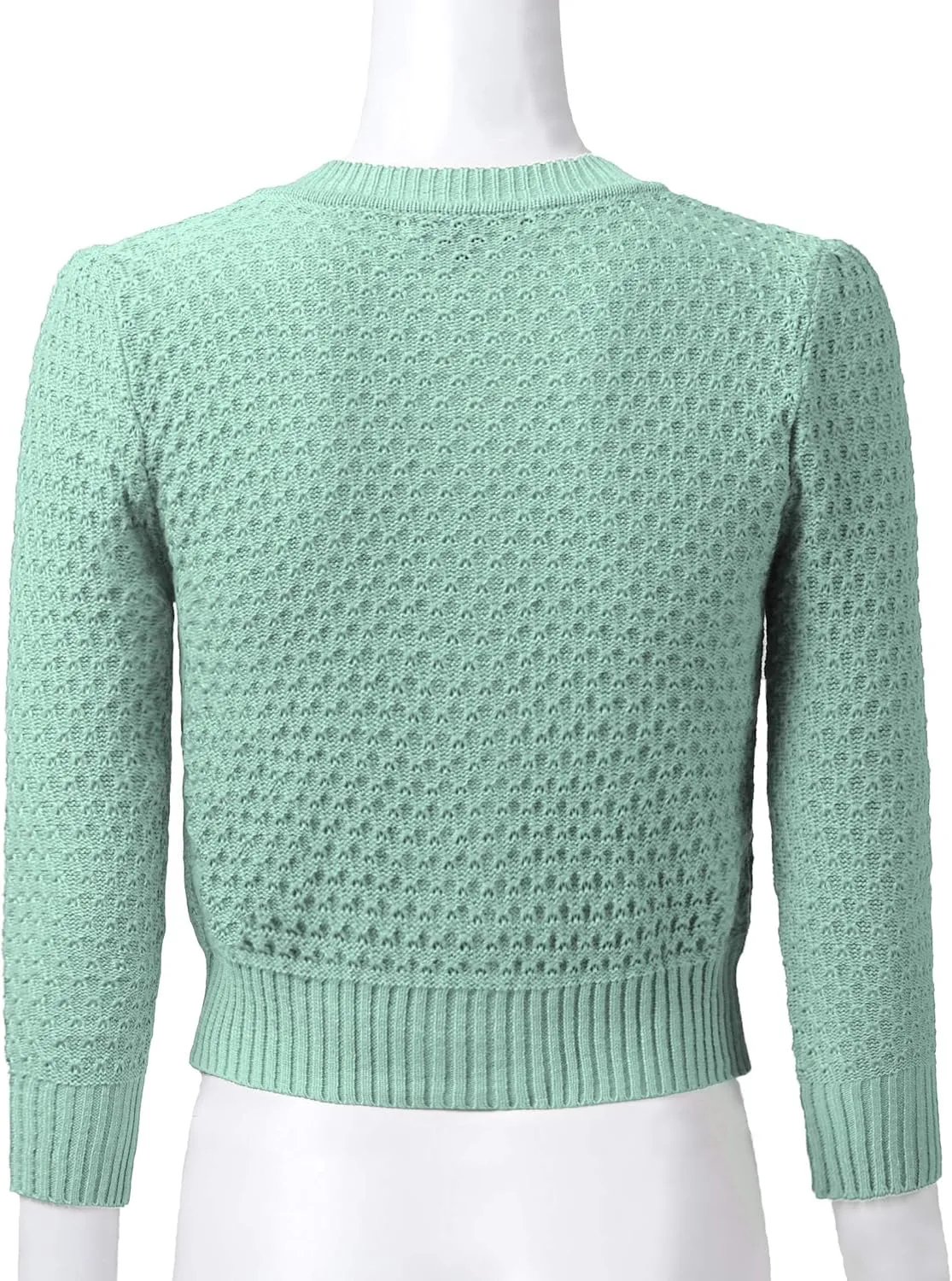 Women's 3/4 Sleeve Crew Neck Button Down Cotton Knit Cropped Cardigan Sweater (S-3XL)