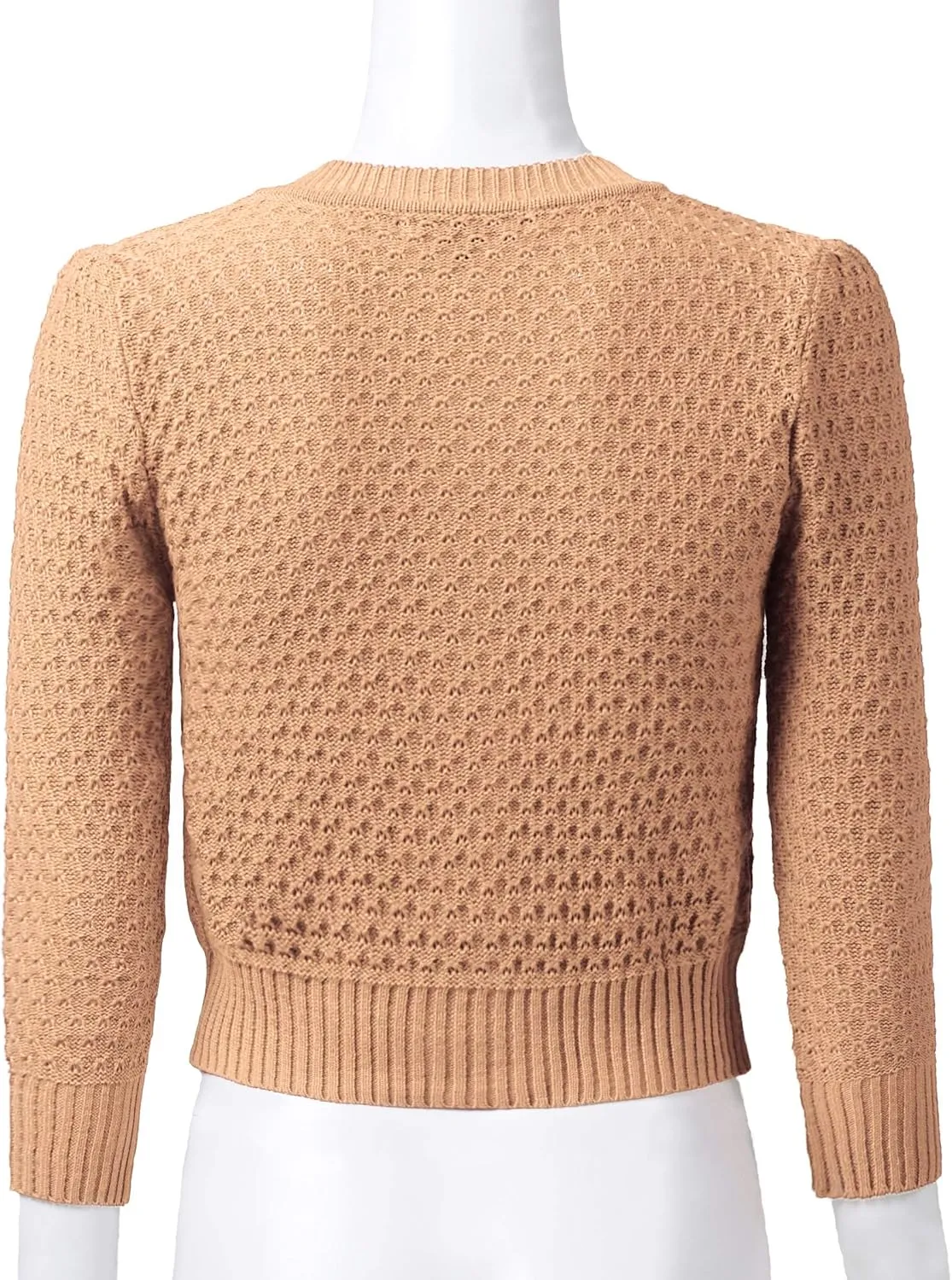 Women's 3/4 Sleeve Crew Neck Button Down Cotton Knit Cropped Cardigan Sweater (S-3XL)