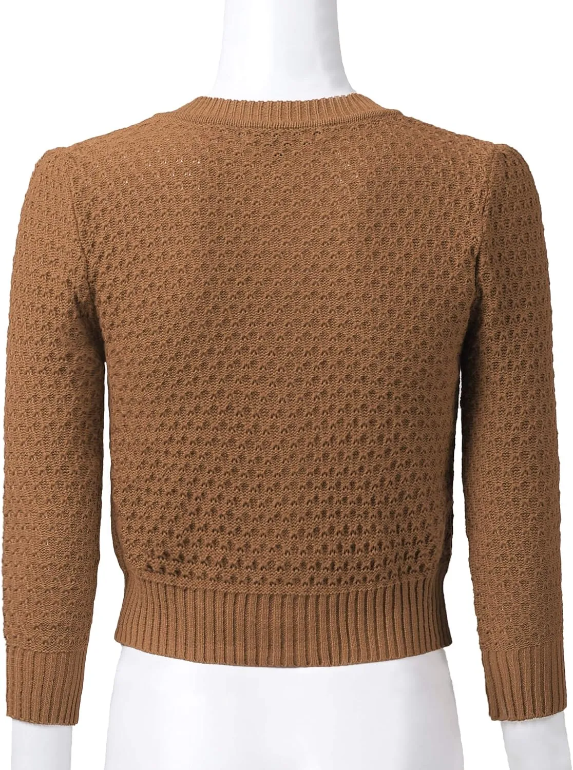 Women's 3/4 Sleeve Crew Neck Button Down Cotton Knit Cropped Cardigan Sweater (S-3XL)
