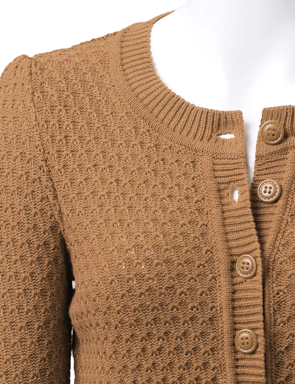 Women's 3/4 Sleeve Crew Neck Button Down Cotton Knit Cropped Cardigan Sweater (S-3XL)