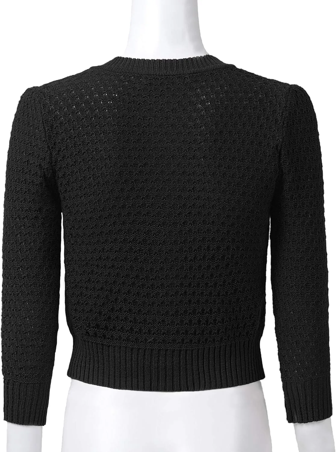 Women's 3/4 Sleeve Crew Neck Button Down Cotton Knit Cropped Cardigan Sweater (S-3XL)