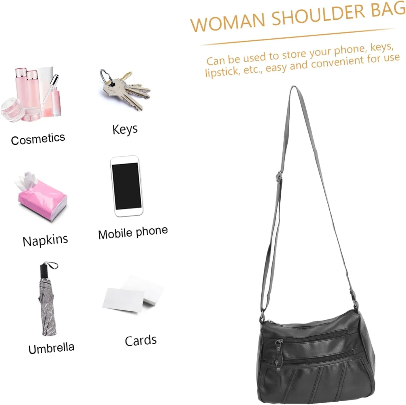 Women's Black Crossbody Bag - Pu Leather Outdoor Purse Miss Fashion Mother Bag