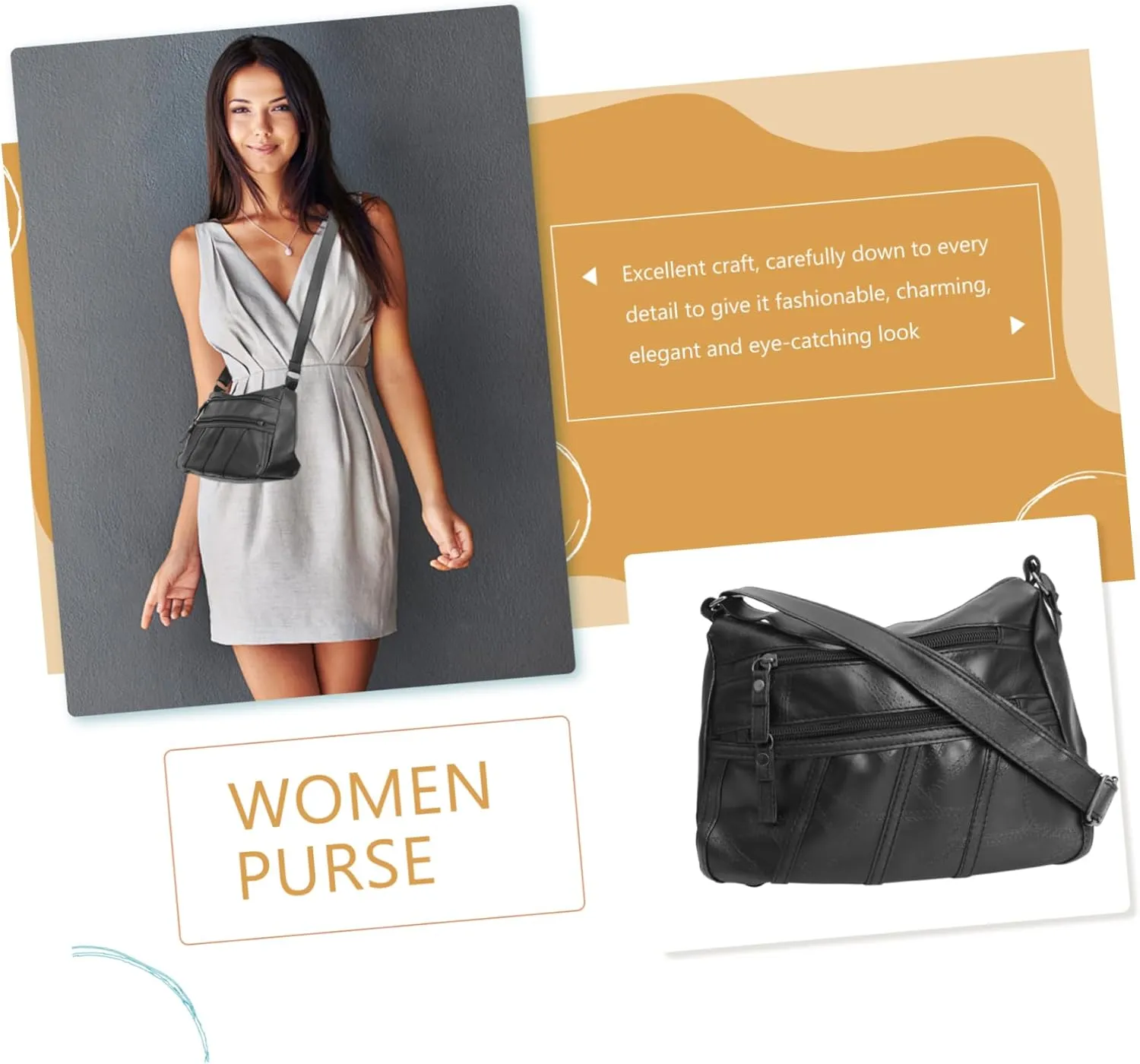 Women's Black Crossbody Bag - Pu Leather Outdoor Purse Miss Fashion Mother Bag