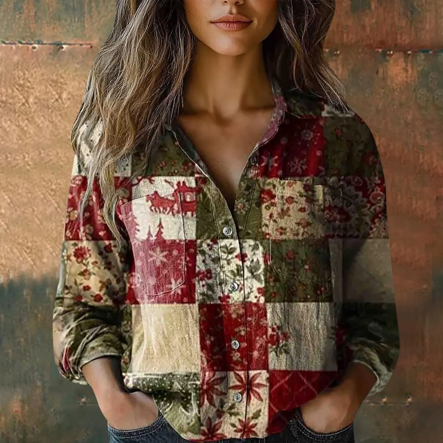 Womens Button V Neck Long Sleeve Shirts Oversized Blouses Tops Cotton Classic Collared Casual Lightweight Blouses