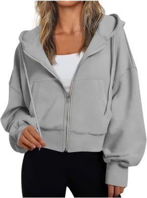 Womens Classic Fall Winter Sweatshirt Thicken Warm Cozy Soft Sweatshirts Long Sleeve Zip Up Hoodies with Pockets